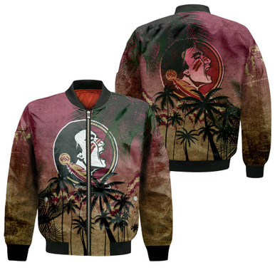 Florida State Seminoles Bomber Jacket Coconut Tree Tropical Grunge - NCAA