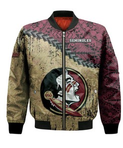 Florida State Seminoles Bomber Jacket Grunge Polynesian Tattoo- NCAA