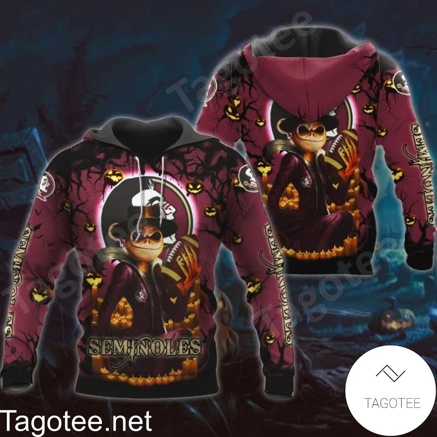 Florida State Seminoles Jack Skellington Halloween 3D All Over Print Zip Hoodie Gifts for NCAA Fans