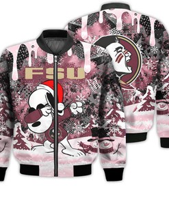 Florida State Seminoles Snoopy Dabbing The Peanuts Sports Football American Christmas Dripping Matching Gifts Unisex 3D Bomber Jacket