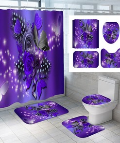 Flower Butterfly Purple 3D Shower Curtain for a Romantic and Delicate Bathroom