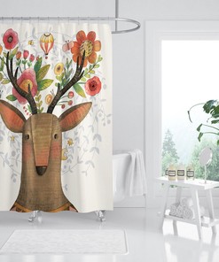 Flower Deer 3D Shower Curtain Waterproof Fiber for a Nature-Inspired Bathroom