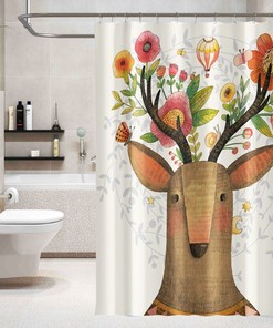Flower Deer 3D Shower Curtain Waterproof Fiber for a Nature-Inspired Bathroom