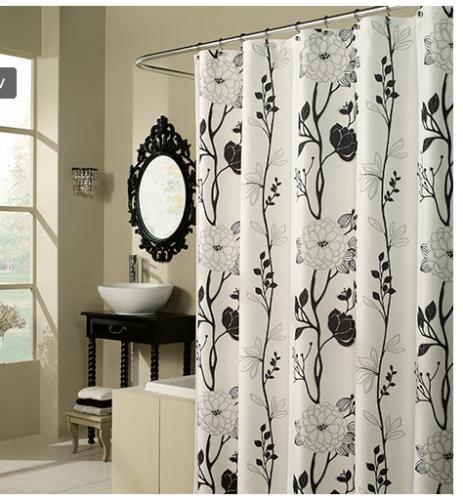 Flower Fabric Shower Curtain - Simple and Beautiful Black and White Bathroom Decor with Monochrome Design