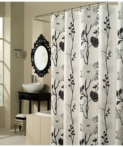 Flower Fabric Shower Curtain - Simple and Beautiful Black and White Bathroom Decor with Monochrome Design