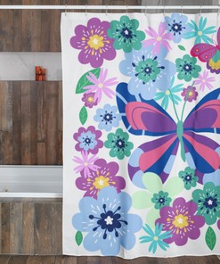 Flower and Butterfly Boho Shower Curtain, Bohemian Bath Curtain, Cute Bathroom Decor