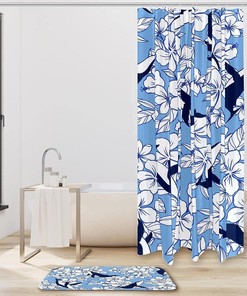 Flower and Whale Waterproof Shower Curtain for Nature Bathroom Decor
