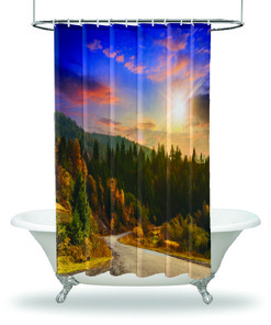 Flowers Bath Waterproof Fabric Shower Curtain with Elephants - Bathroom Accessories