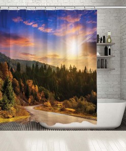 Flowers Bath Waterproof Fabric Shower Curtain with Elephants - Bathroom Accessories