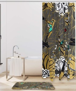 Flowers Butterflies Hummingbirds Bathroom Shower Curtain - Waterproof Fabric