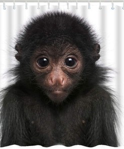 Fluffy Cute Monkey Shower Curtain - Wildlife Animal Bathroom Decor Gift