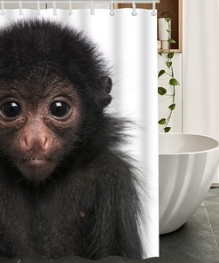 Fluffy Cute Monkey Shower Curtain - Wildlife Animal Bathroom Decor Gift