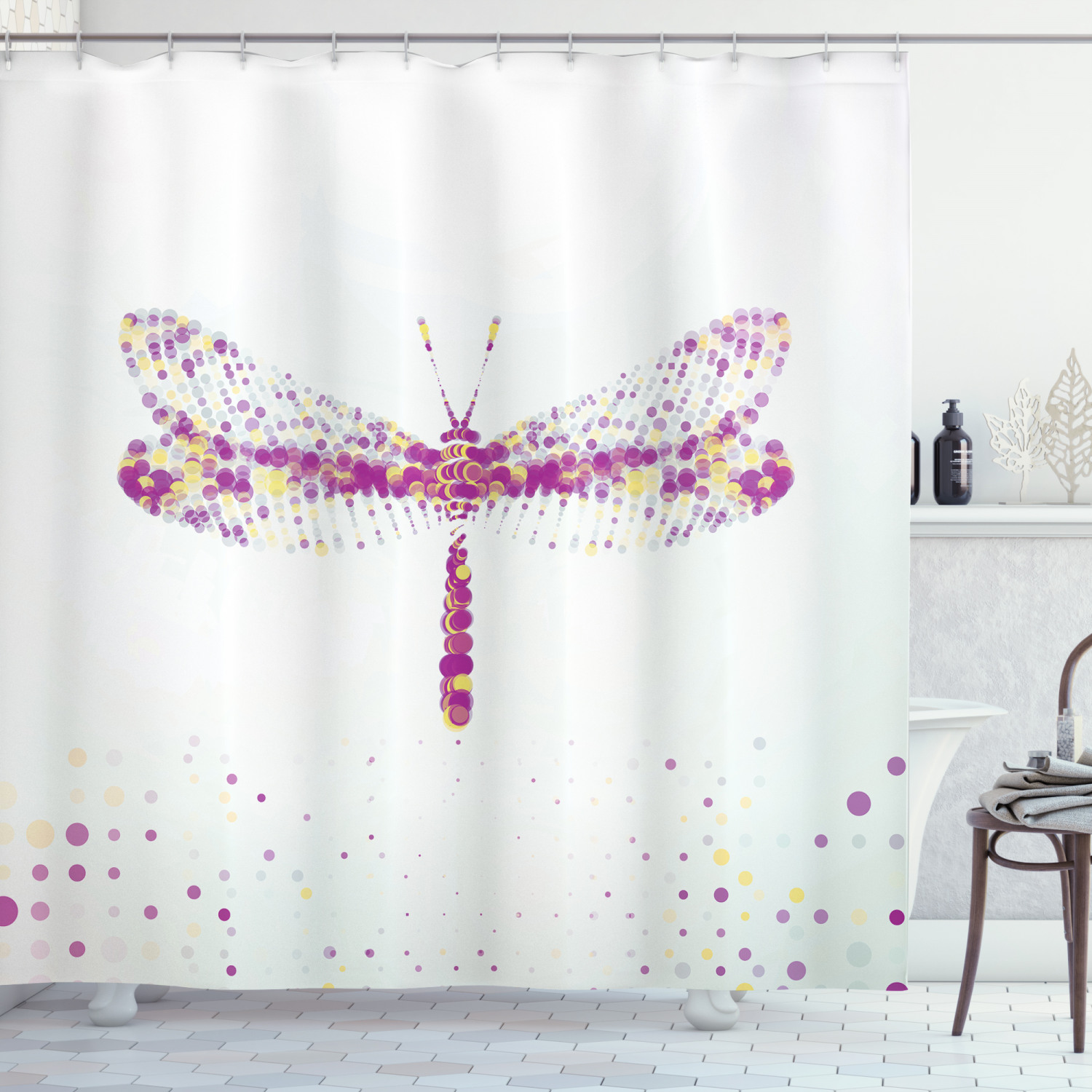 Flying Dragonfly Art Printed Shower Curtain for Nature-inspired Bathroom