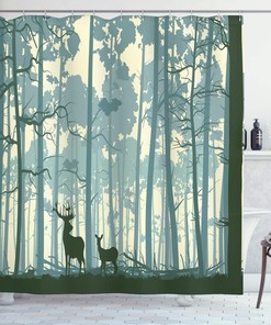 Foggy Forest Animal Silhouette Shower Curtain, Cloth Bathroom Decor