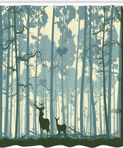 Foggy Forest Animal Silhouette Shower Curtain, Cloth Bathroom Decor