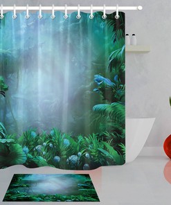 Foggy Rainforest Tropical Green Leaves Bath Waterproof Fabric Shower Curtain - Bathroom Decor