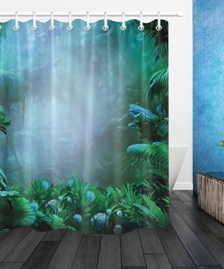 Foggy Rainforest Tropical Green Leaves Bath Waterproof Fabric Shower Curtain - Bathroom Decor