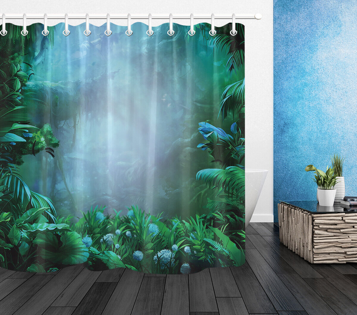 Foggy Rainforest Tropical Green Leaves Bath Waterproof Fabric Shower Curtain - Bathroom Decor