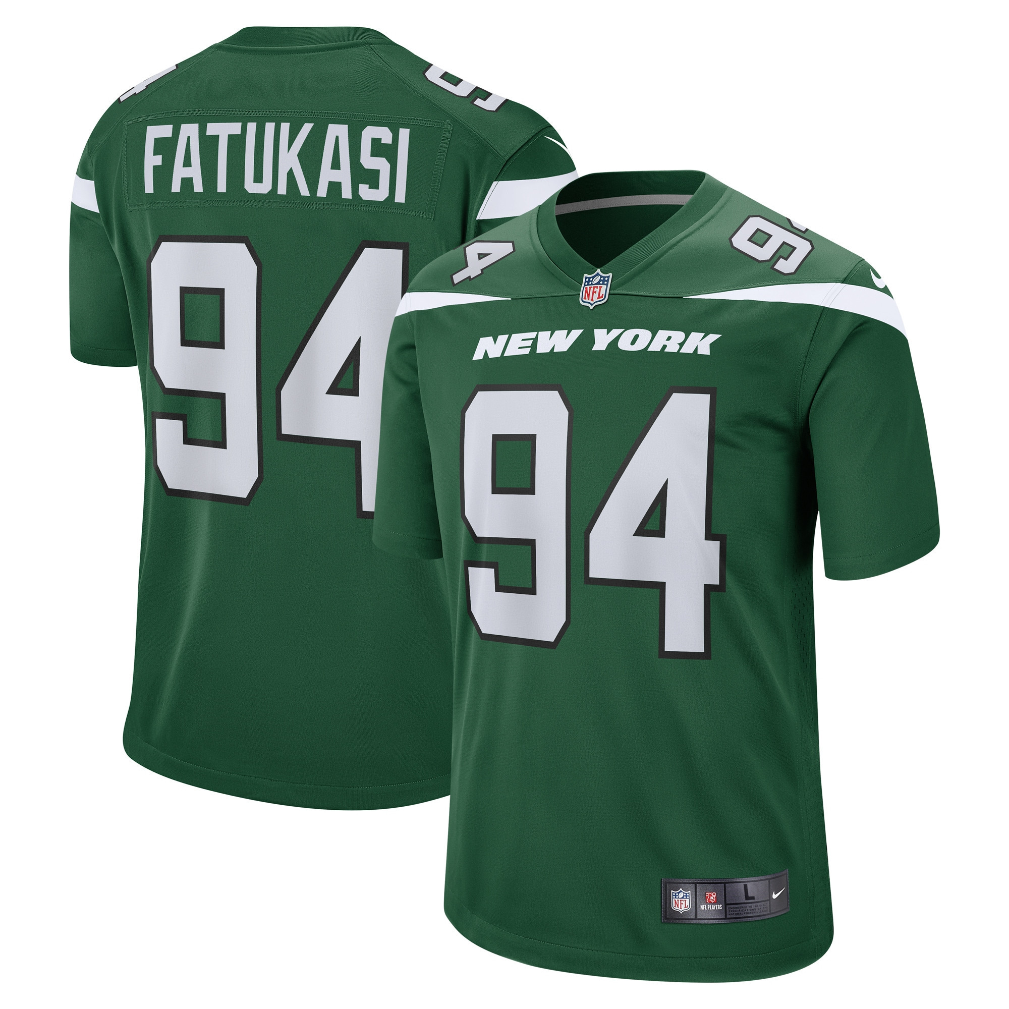 Folorunso Fatukasi New York Jets Game Jersey - Gotham Green Nfl