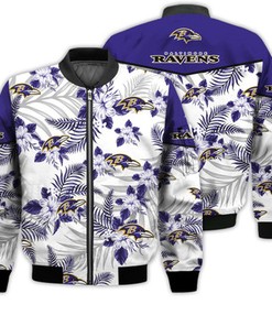 Football American Pattern Flowers Baltimore Ravens 3D Bomber Jacket