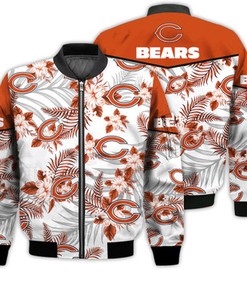 Football American Pattern Flowers Chicago Bears 3D Bomber Jacket