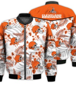 Football American Pattern Flowers Cleveland Browns 3D Bomber Jacket