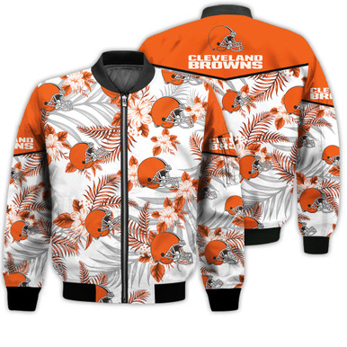 Football American Pattern Flowers Cleveland Browns 3D Bomber Jacket