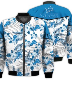 Football American Pattern Flowers Detroit Lions 3D Bomber Jacket