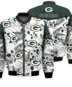 Football American Pattern Flowers Green Bay Packers 3D Bomber Jacket