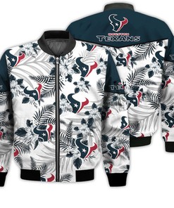 Football American Pattern Flowers Houston Texans 3D Bomber Jacket