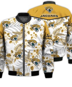 Football American Pattern Flowers Jacksonville Jaguars 3D Bomber Jacket
