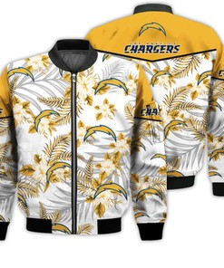 Football American Pattern Flowers Los Angeles Chargers 3D Bomber Jacket