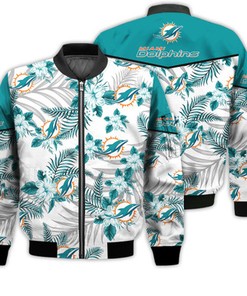 Football American Pattern Flowers Miami Dolphins 3D Bomber Jacket
