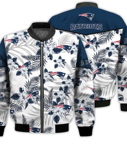 Football American Pattern Flowers New England Patriots 3D Bomber Jacket