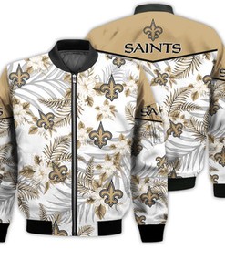 Football American Pattern Flowers New Orleans Saints 3D Bomber Jacket