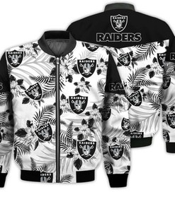Football American Pattern Flowers Oakland Raiders 3D Bomber Jacket