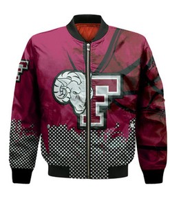 Fordham Rams Bomber Jacket Basketball Net Grunge Pattern- NCAA