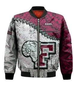 Fordham Rams Bomber Jacket Grunge Polynesian Tattoo- NCAA