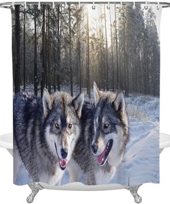 Forest Animal Wolf Winter Bath Curtains - Modern Bathroom Decor with Woodland Theme