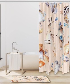 Forest Animals Shower Curtain with Boho Fox, Deer, Rabbit, and Bear - Waterproof Bath Curtain for Bathrooms