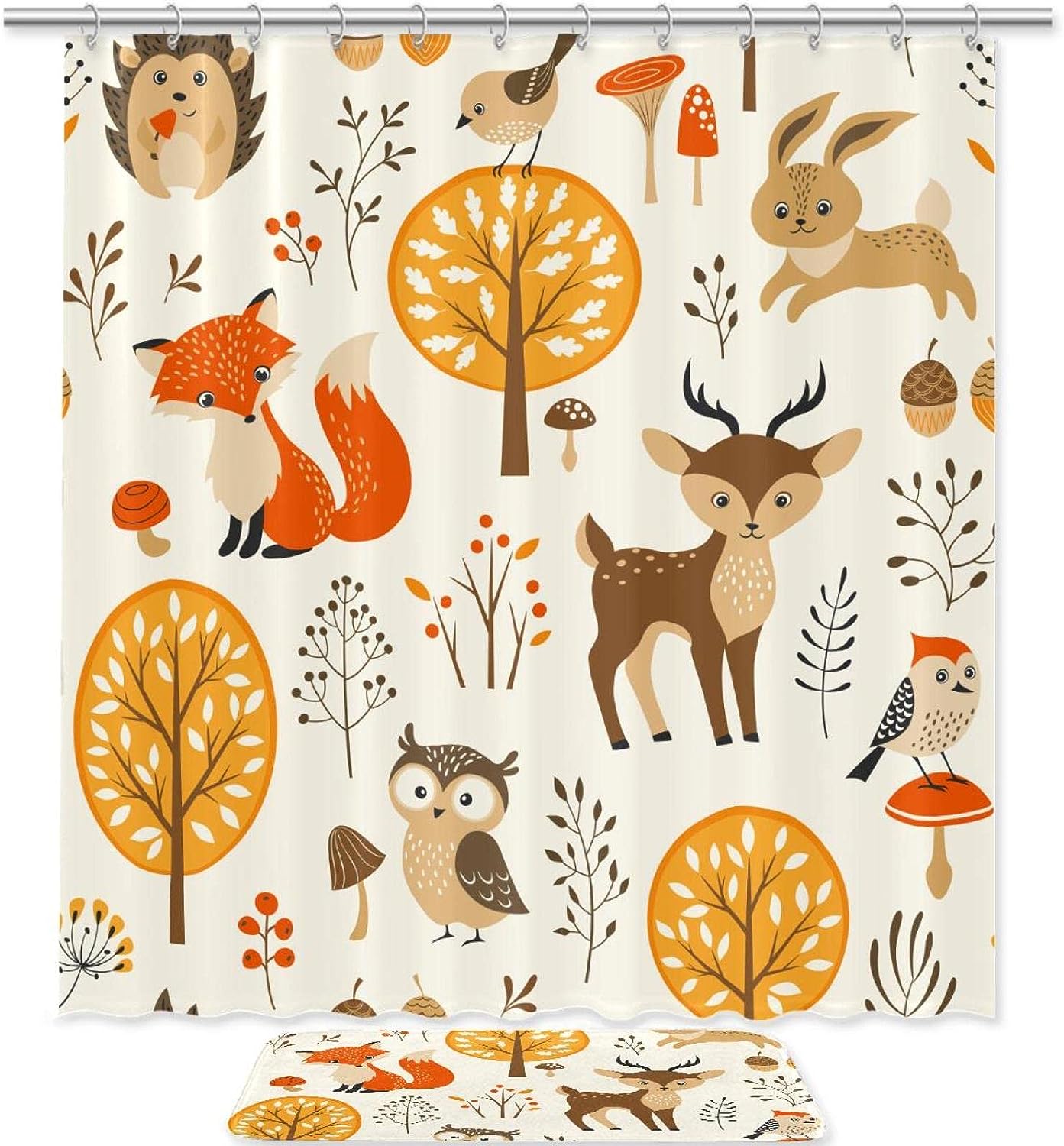 Forest Animals Waterproof Shower Curtain for Whimsical Bathroom Decor