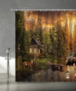Forest Bear Deer River Wild Animal Bathroom Shower Curtain for a Cozy and Natural Bathroom