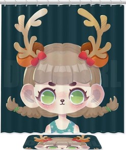 Forest Christmas Deer Waterproof Shower Curtain for Holiday Bathroom Decor