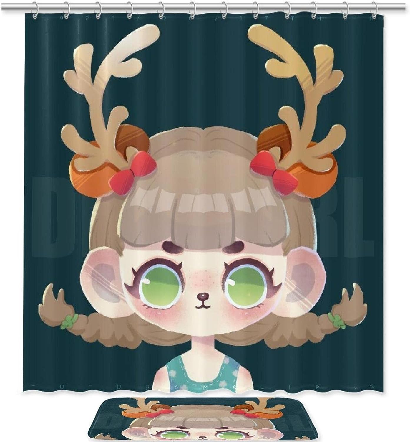 Forest Christmas Deer Waterproof Shower Curtain for Holiday Bathroom Decor