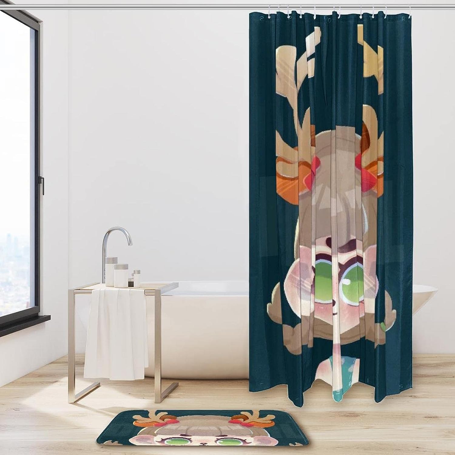 Forest Christmas Deer Waterproof Shower Curtain for Holiday Bathroom Decor