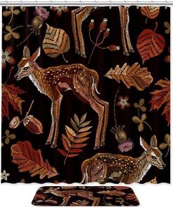 Forest Deer Waterproof Shower Curtain for Rustic Bathroom Decor