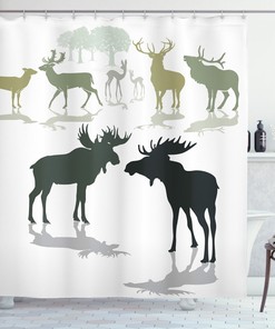 Forest Elk Antlers Shower Curtain - Rustic Nature Bathroom Print