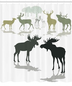 Forest Elk Antlers Shower Curtain - Rustic Nature Bathroom Print