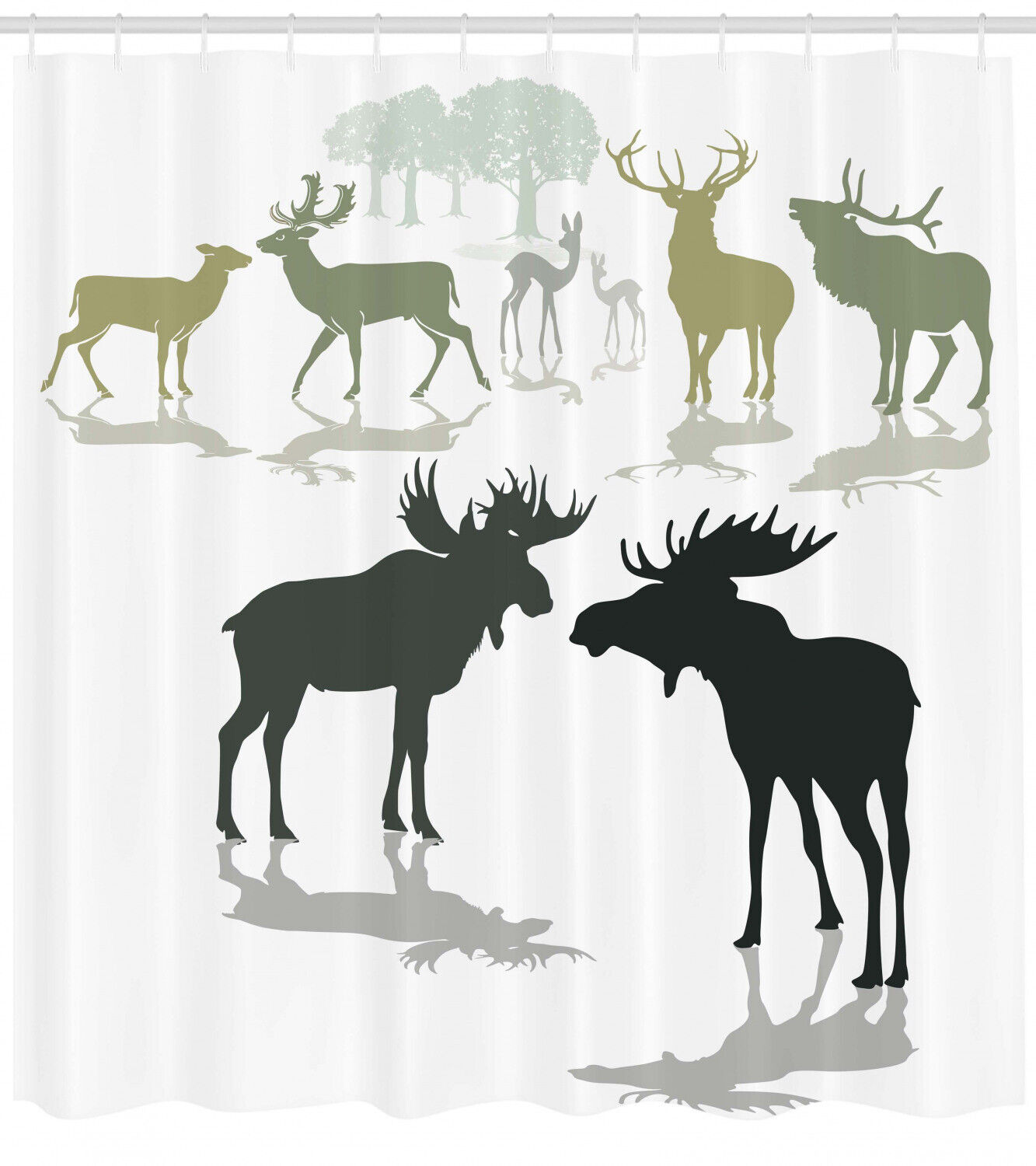 Forest Elk Antlers Shower Curtain - Rustic Nature Bathroom Print