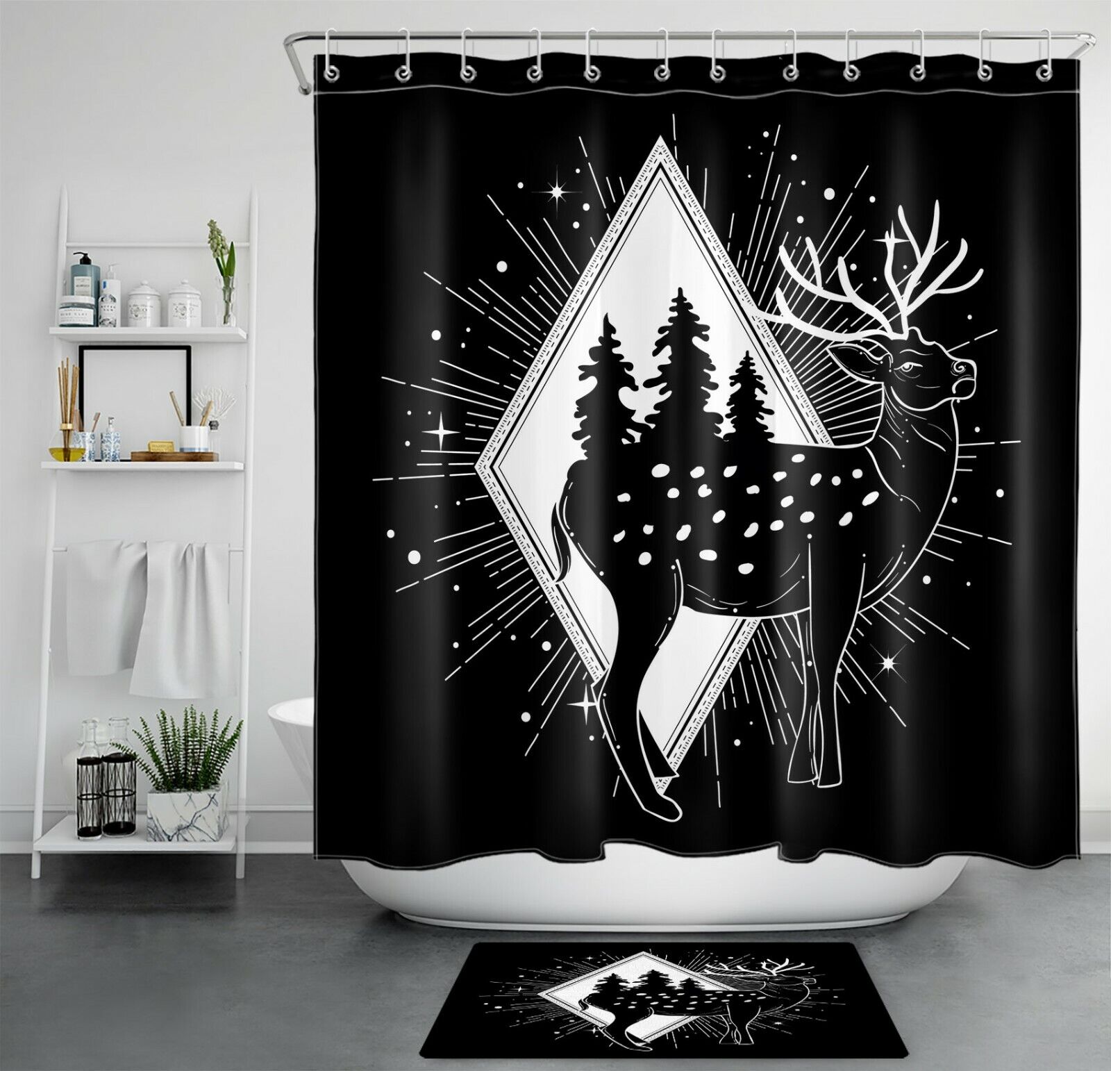 Forest Elk Shower Curtain - Bohemian Bathroom Decor